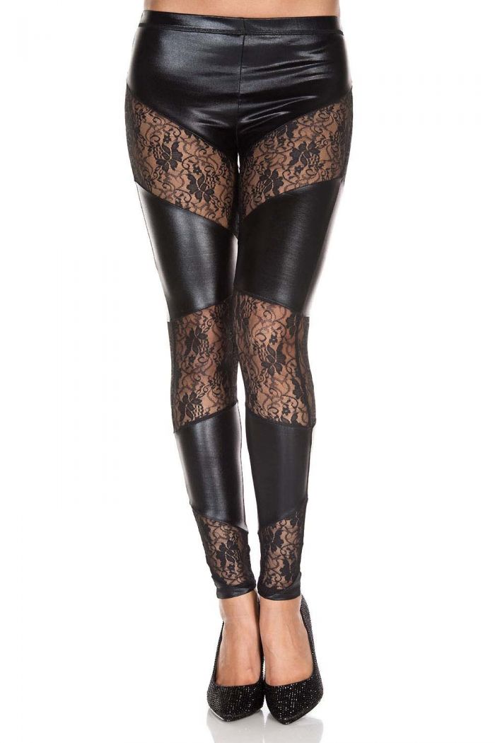 Music Legs Angular-lace-inset-wet-look-leggings  Footles Panyhose 2018 | Pantyhose Library